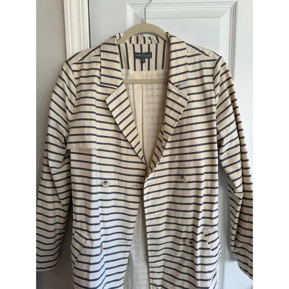 Market & Spruce Striped Belted Trench Jacket Preppy Classic Size Large